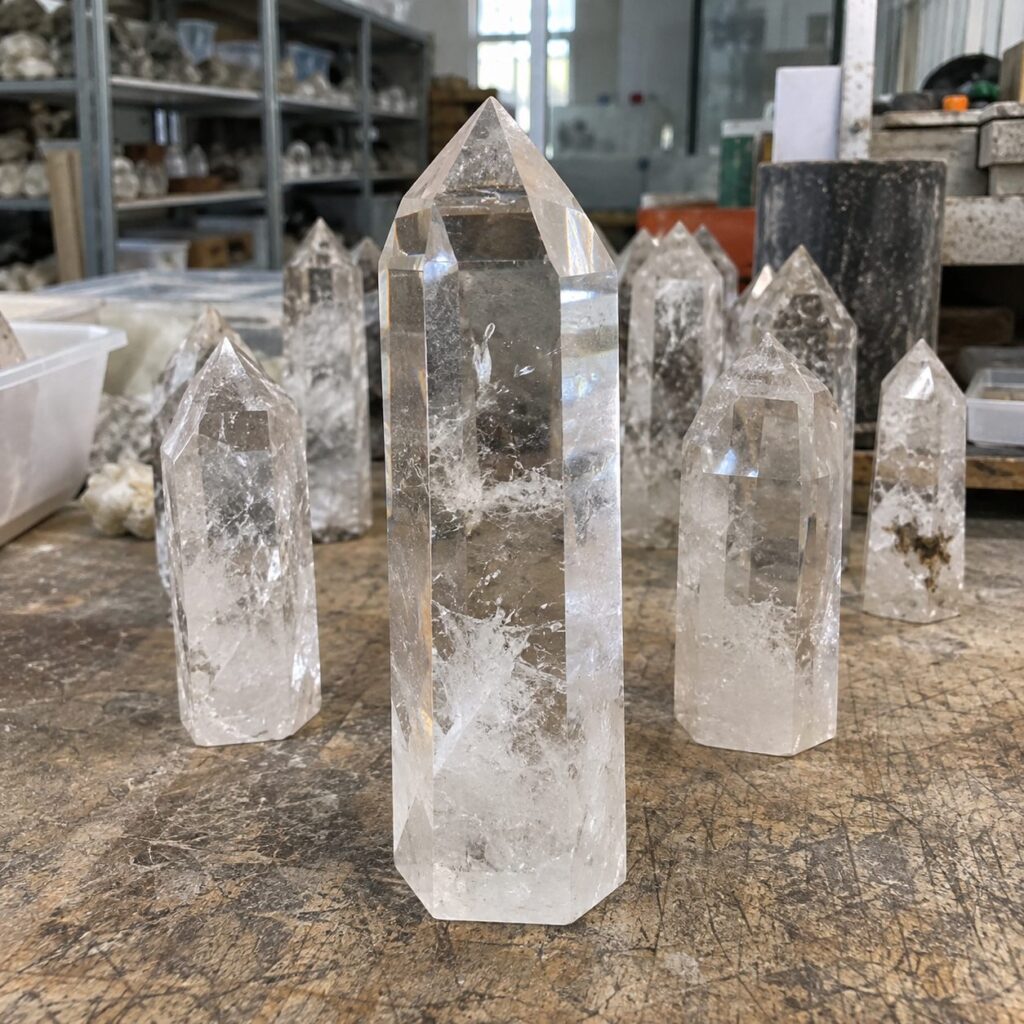 Natural clear quartz towers, factory sorted for wholesale