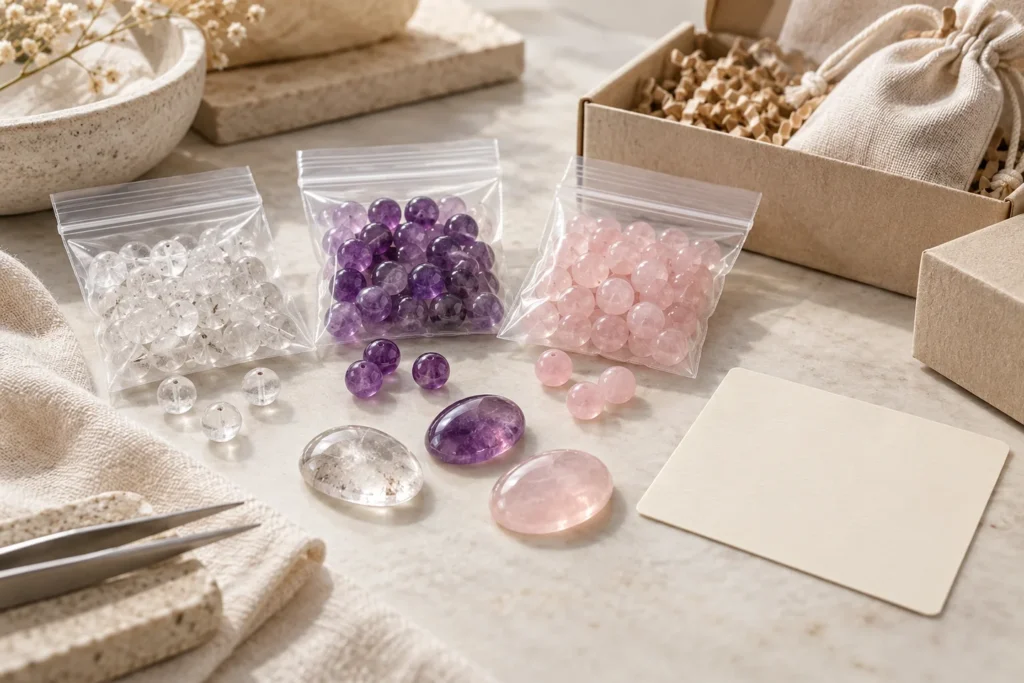 AI illustration: Quartz jewelry sample kit and protective packaging