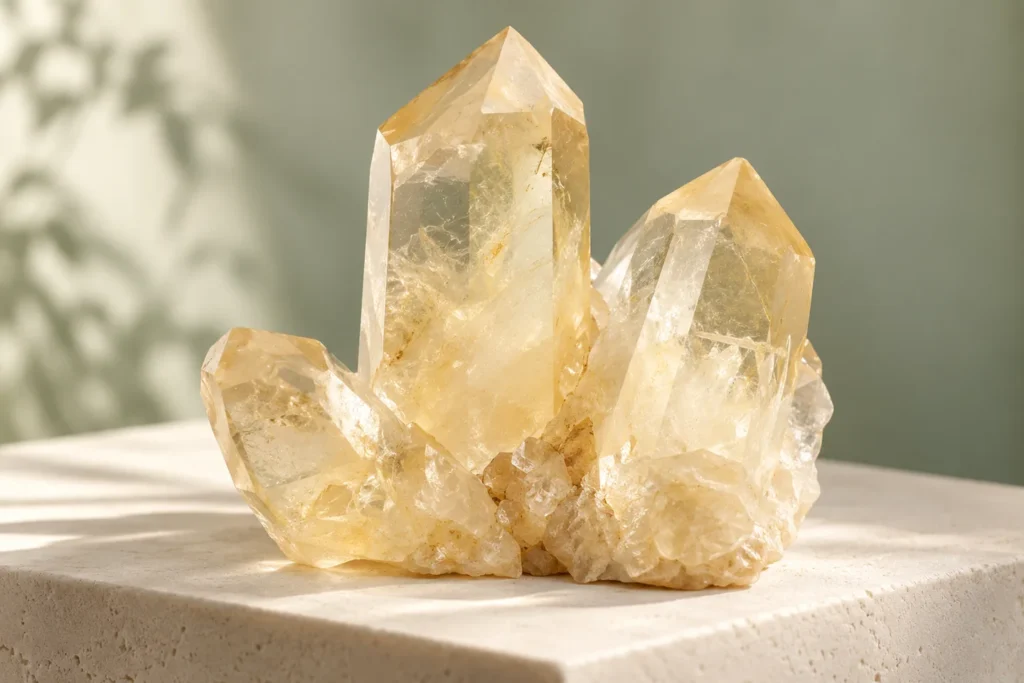 Illustrated yellow quartz points with varied tones